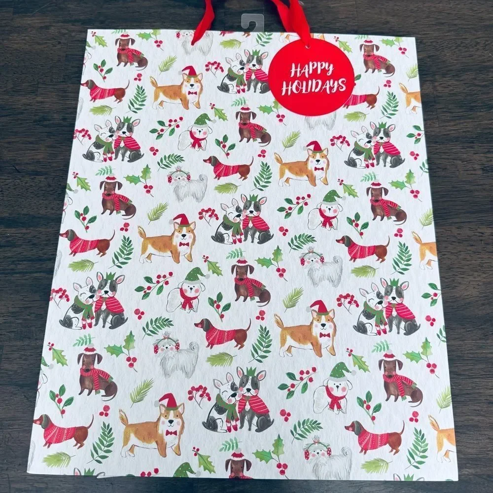 Christmas Holiday Dogs Large Gift Bag